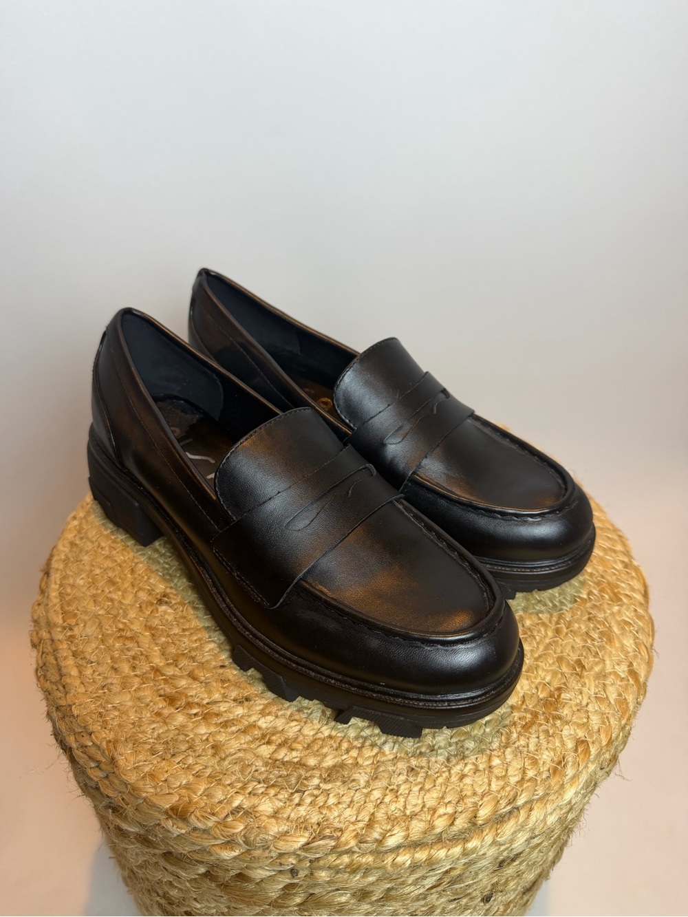Unisa Weenie Chunky Lug-Sole Black Leather Penny Loafers